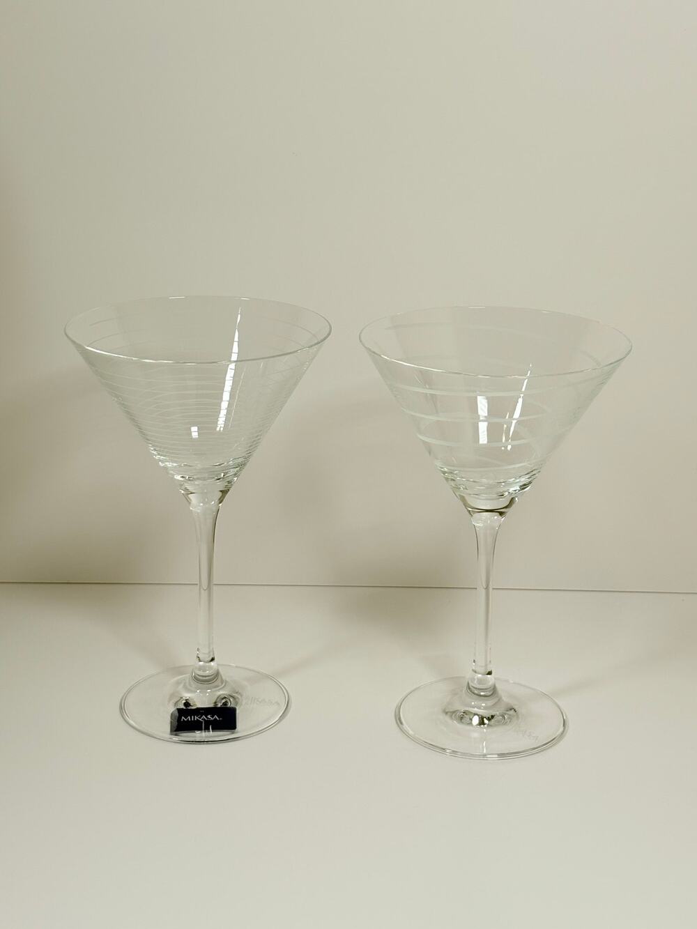 Mikasa Martini Etched Clear Crystal Glasses ~ Set of 2